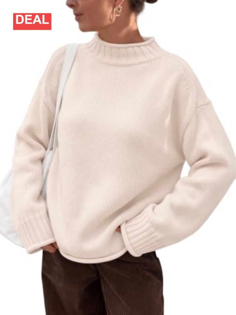 Mock Neck Knit Pullover Sweater Cotton Blend Long Sleeve